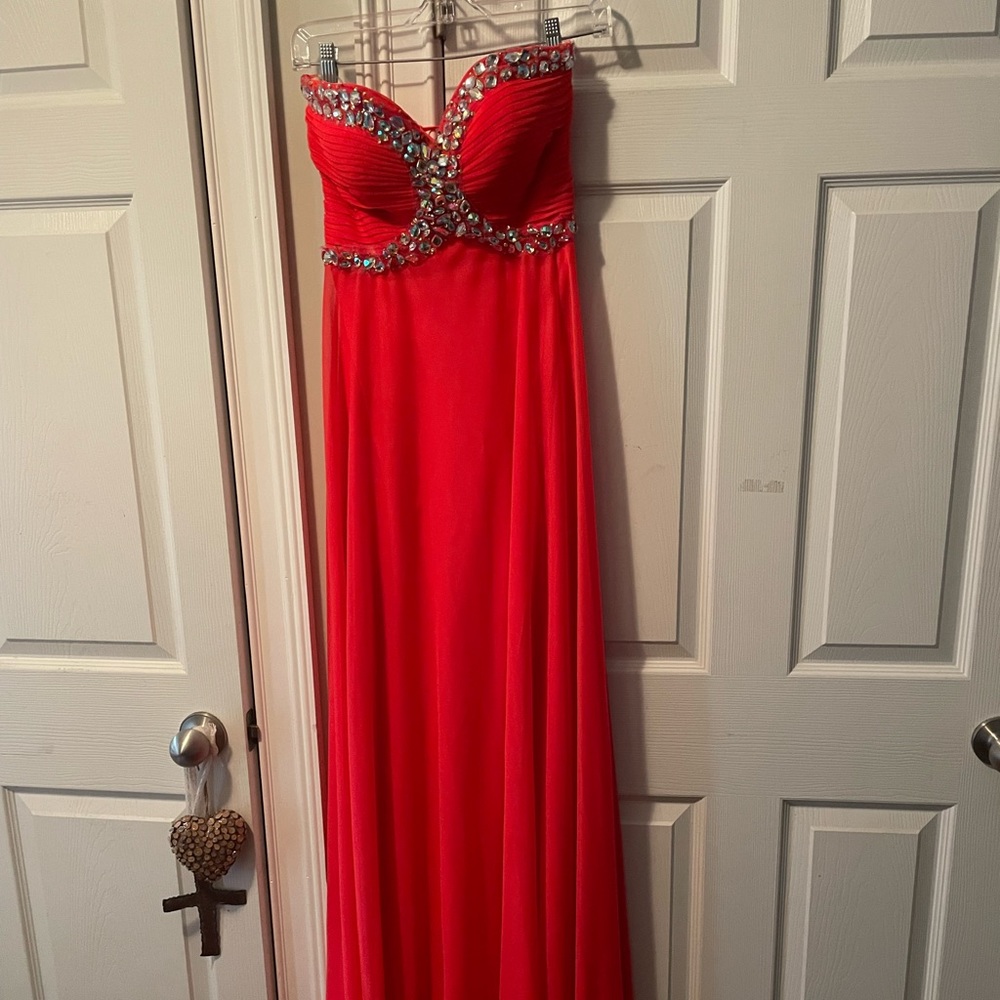 Coral Colored Strapless Dress